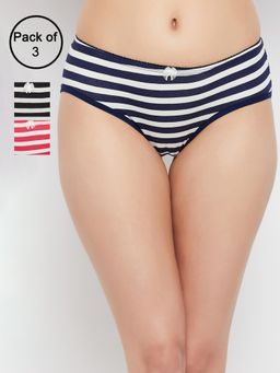 Clovia - Multi-Color Cotton Low Waist Outer Elastic Bikini Panty (Pack of 3)