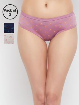 Clovia - Multi-Color Cotton Low Waist Outer Elastic Bikini Panty (Pack of 3)