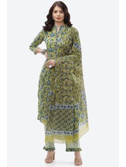 Biba - Green Cotton Unstitched Suit (Set of 3)