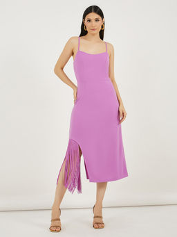Styli - Women Lavender Solid Sleeveless Midi Dress