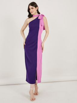Styli - Women Navy Blue Colorblock Sleeveless Maxi Dress
