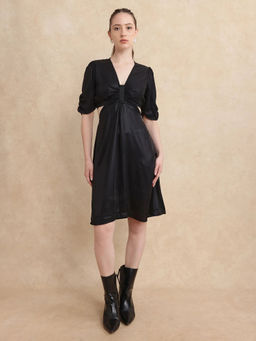 RAREISM - Besman Black Solid Knee Length Dress