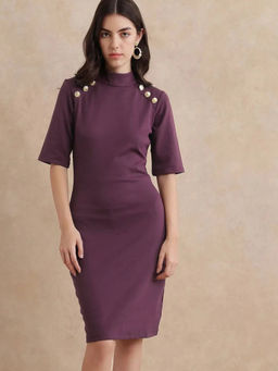 RAREISM - Bolu Purple Solid Knee Length Dress