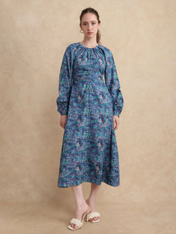 RAREISM - Gilf Blue Printed Midi Dress