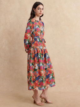 RAREISM - Lokop Multi-Color Floral Midi Dress with Belt (Set of 2)