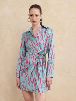 RAREISM - Utklala Blue Printed Mini Dress