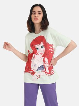 Kazo - Green The Little Mermaid Disney Printed Long T-Shirt with Sequin Work