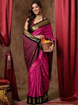A S CREATION - Women Cotton Silk Pink Woven Handloom Saree with Unstitched Blouse