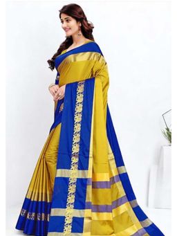 A S CREATION - Women Cotton Silk Olive Woven Handloom Saree with Unstitched Blouse