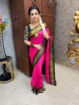 A S CREATION - Women Cotton Silk Pink Woven Handloom Saree with Unstitched Blouse