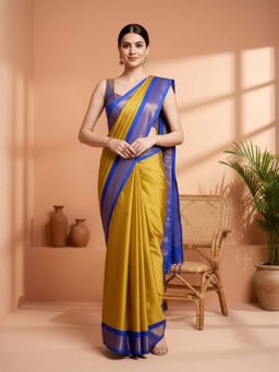 A S CREATION - Women Cotton Silk Olive Woven Handloom Saree with Unstitched Blouse