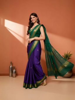 A S CREATION - Women Cotton Silk Purple Woven Handloom Saree with Unstitched Blouse