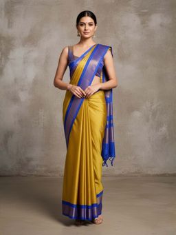 A S CREATION - Women Cotton Silk Olive Woven Handloom Saree with Unstitched Blouse