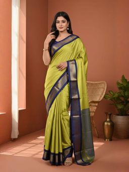 A S CREATION - Women Cotton Silk Olive Woven Handloom Saree with Unstitched Blouse