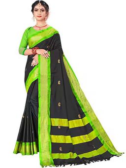 A S CREATION - Women Cotton Silk Black Woven Handloom Saree with Unstitched Blouse