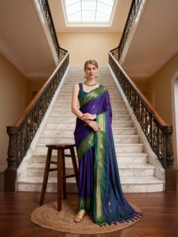 A S CREATION - Women Cotton Silk Purple Woven Handloom Saree with Unstitched Blouse