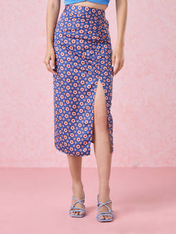 Twenty Dresses by Nykaa Fashion - Multicolor Floral High Slit Midi Skirt