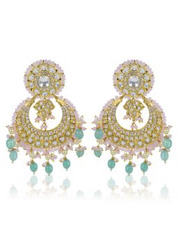 TIZORA - Blue Pink Drops Bridal Kundan Chandbalis