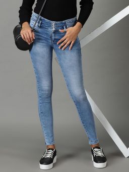 SHOWOFFFF - Women's Stretchable Clean Look Blue Skinny Fit Jeans