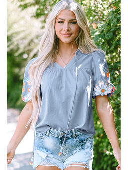 PARTIQ - Women Blue Embroidered Top