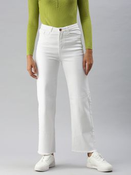 SHOWOFFFF - Women Clean Look White Straight Fit Denim Jeans