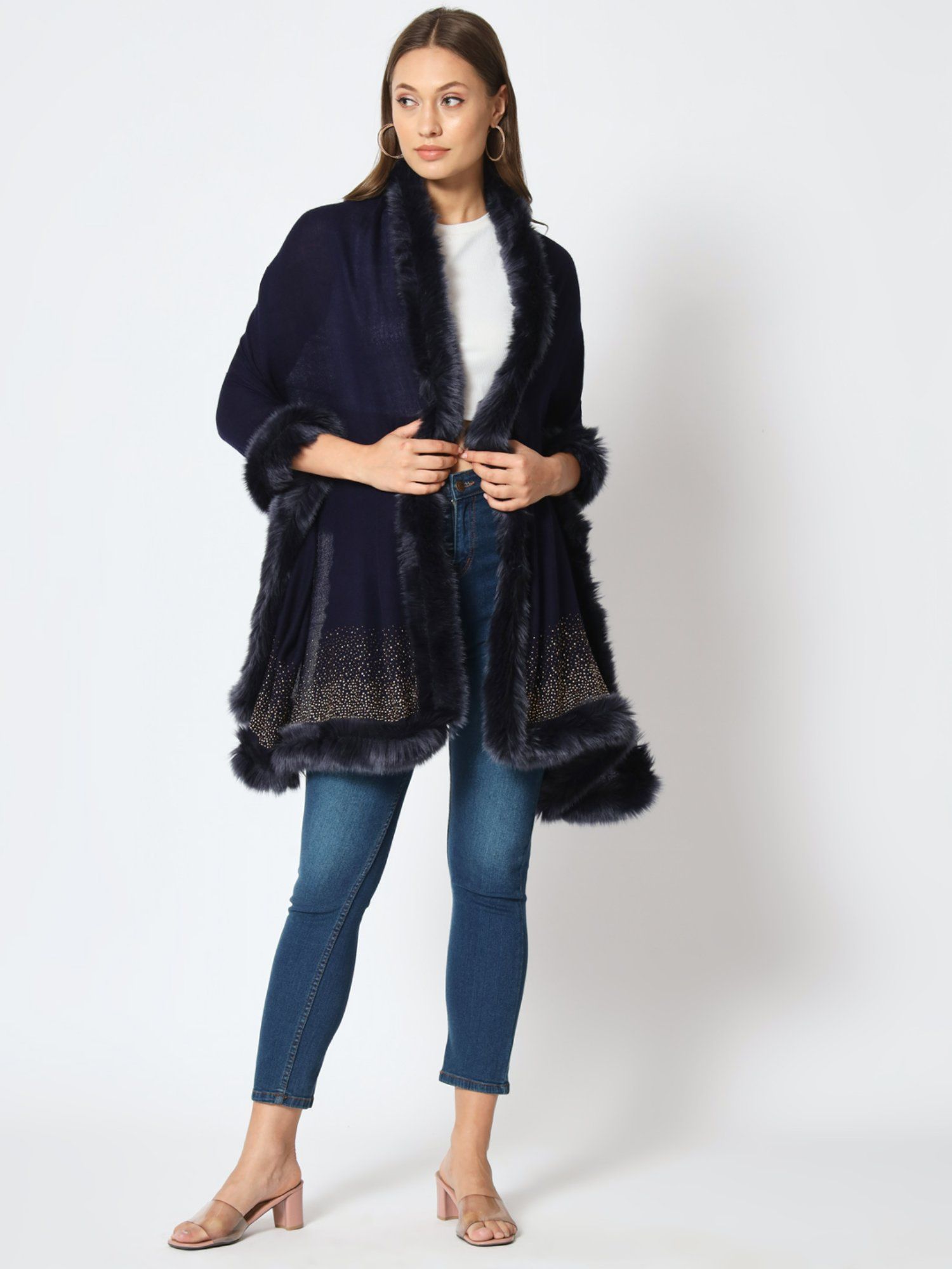 Sparkling Sequin Fine Wool Winter Fur Shawl-picture-26
