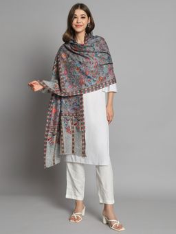 Modarta By Kamakshi - Grey Kalamkari with Floral Design Ideal Bridal Shawl