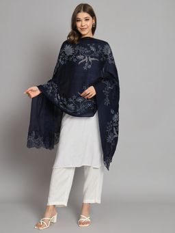 Modarta By Kamakshi - Blue with Floral Swarovski Design and Valentino Lace Shawl