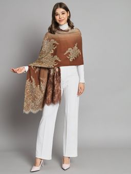Modarta By Kamakshi - Brown Shawl with Valentine Lace and Swarovski