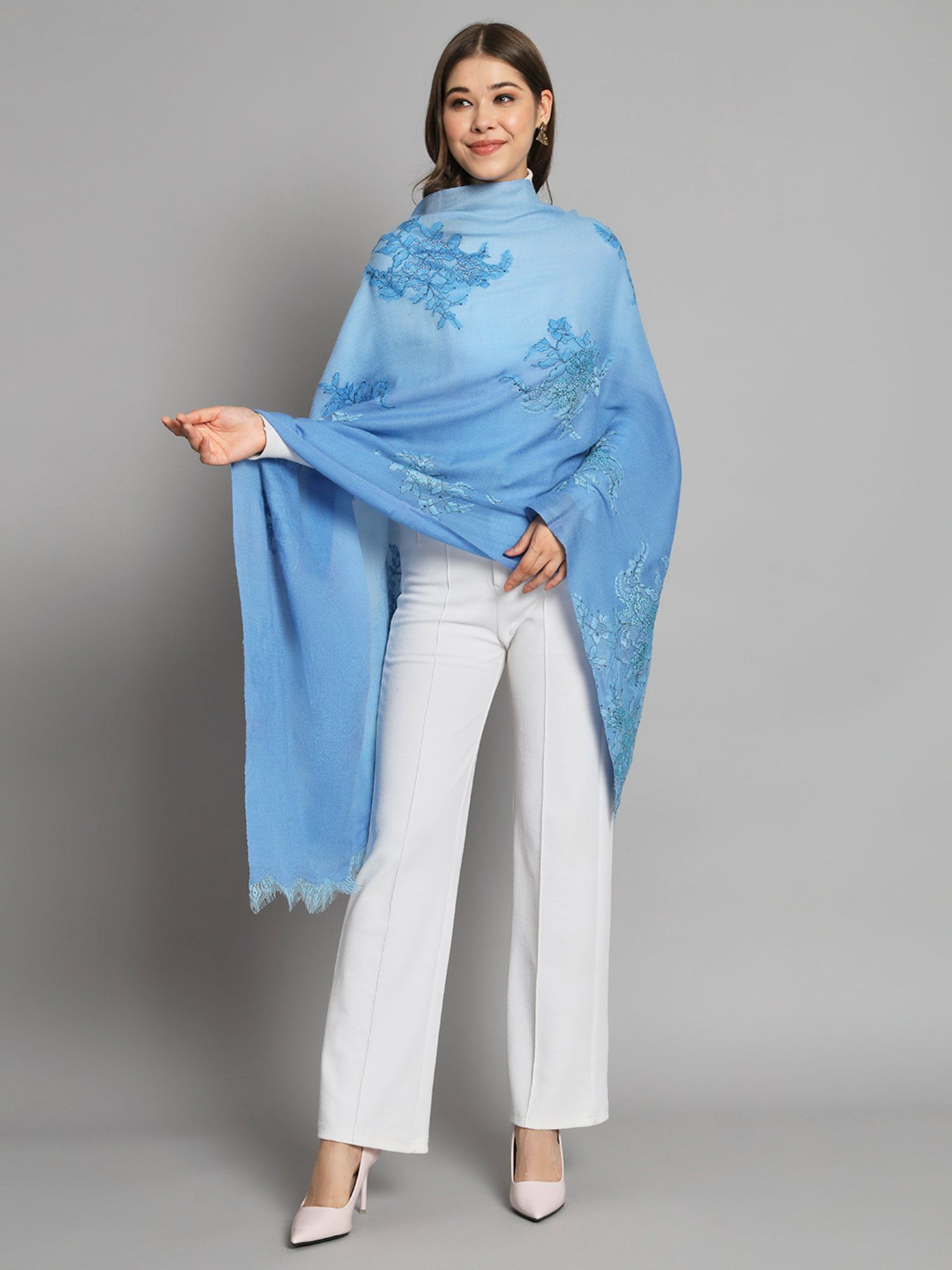 Blue Shawl with Valentine Lace and Swarovski Design-picture-14