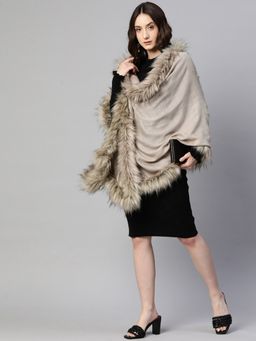 Modarta By Kamakshi - Beige Wool Shawl with Fur
