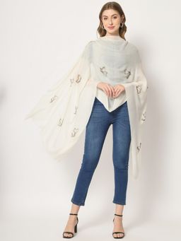 Modarta By Kamakshi - White Shawl with Embellished Golden Swarovski Butterflies