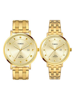 Timex - Empera Round 41mm Champagne Dial Analog Pair Watch - TW00PR280