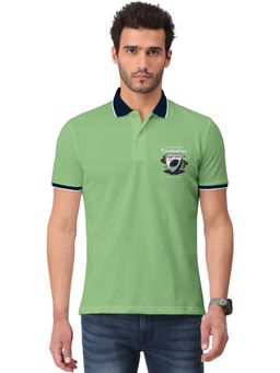 BULLMER - Men Green Printed Half Sleeve Polo T-Shirts