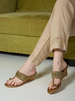 Inc.5 - Women Gold Wedges Heels