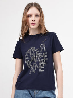 RAREISM - Flank Dark Navy Regular Fit T-Shirt