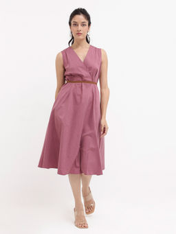 RAREISM - Valmode Dusky Lavender Fit And Flare Dress with Belt (Set of 2)
