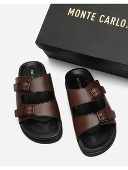 Monte Carlo - Mens Brown Solid Leather Comfort Casual Sandals