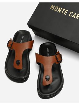 Monte Carlo - Mens Tan Solid Leather Comfort Casual Sandals