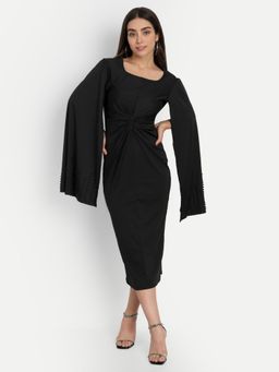 IKI CHIC - Black Twist Detail Cape Sleeve Bodycon Dress