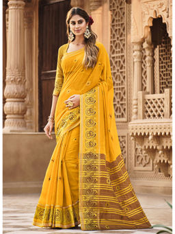 Sangam Prints - Yellow Woven Rich Pallu Work Traditional Saree with Unstitched Blouse