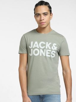 Jack & Jones - Green Logo Print Crew Neck T-shirt