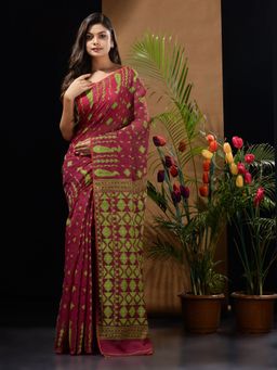CHARUKRITI - Magenta & Green Handwoven Saree with Woven Designs