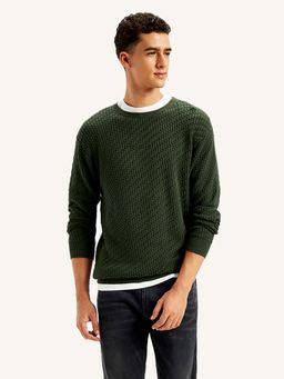 Levi's - Mens Redloop Textured Olive Crew Neck Sweater - Green