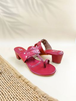 The Madras Trunk - Women Two Inch Block Heels Kolhapuris In Maroon