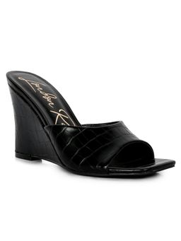 London Rag - Recycled Faux Leather Wedge Sandals - Black