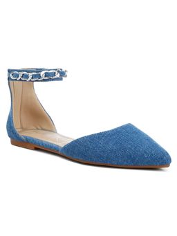 London Rag - Chain Embellished Flat Mules - Blue