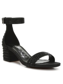 London Rag - Rhinestones Embellished Block Sandals - Black