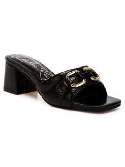 London Rag - Horse Bit Detail Snake Print Sandals - Black