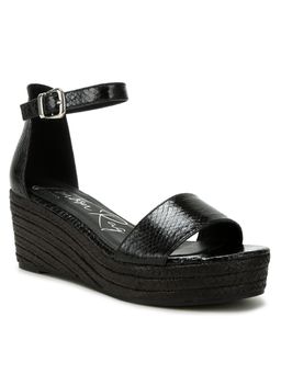 London Rag - Faux Leather Snake Wedge Espadrilles - Black